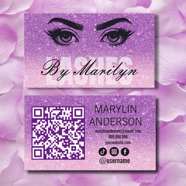 Carte De Visite Lavender Ombre Parties scintillant Lash Technicien (Créateur téléchargé)