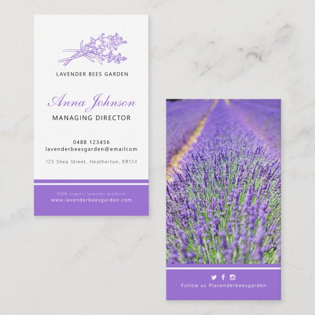 Carte De Visite Lavender violet société photo personnalisée (Devant / Derrière)