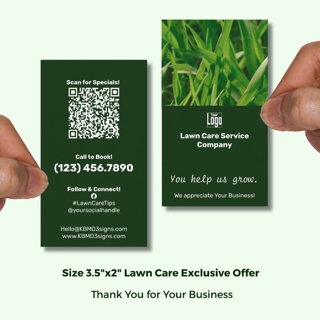 Carte De Visite Lawn Care You Help Us Grow Appreciation (Lawn Care You Help Us Grow Appreciation Business Card with Logo; Size 3.5x2 Portrait Format)