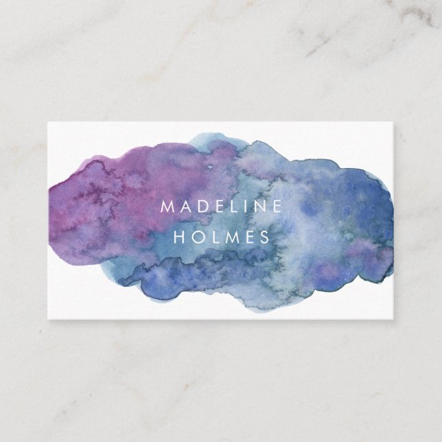 Carte De Visite Le bleu moderne de brosse d'aquarelle d'art (Devant)