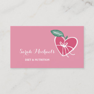 Carte De Visite Le coeur rose Girly Apple avec l'arc suivent un