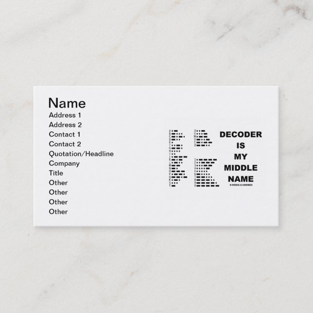 Carte De Visite Le décodeur est mon deuxième prénom (le code (Devant)