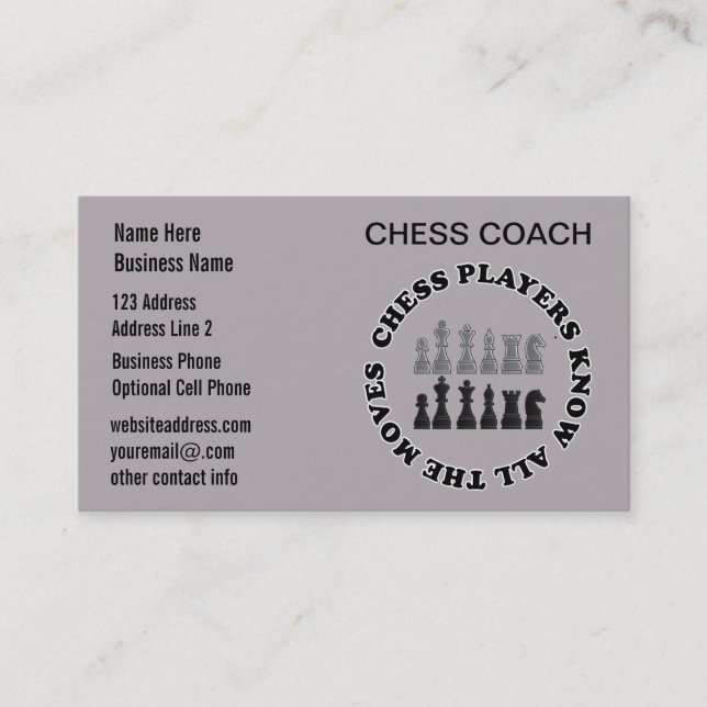 Carte De Visite Le jeu d'échecs rapièce l'entraîneur d'échecs de | (Devant)