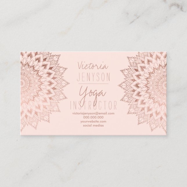 Carte De Visite Le mandala floral d'or rose rougissent instructeur (Devant)