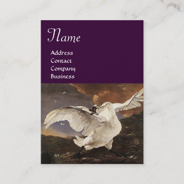 Carte De Visite Le Monogramme de cygne menacé, Papier perle violet (Devant)