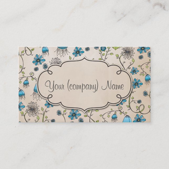 Carte De Visite Le motif élégant fleurit le bleu/beige (Devant)