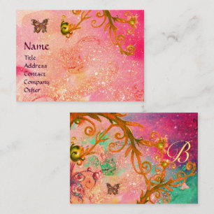 CARTE DE VISITE LE PAPILLON DANS LES ÉTINCELLES, ROSE, JAUNE