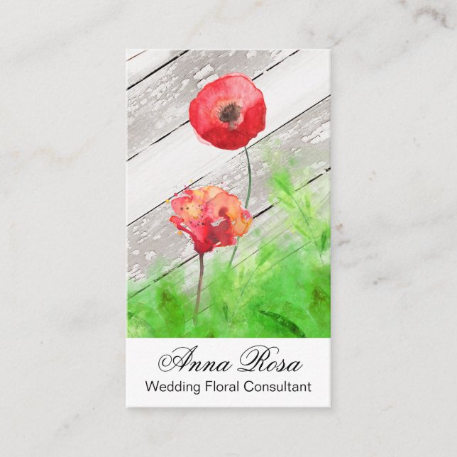 Carte De Visite Le pavot rouge rustique de *~* fleurit le bois (Devant)