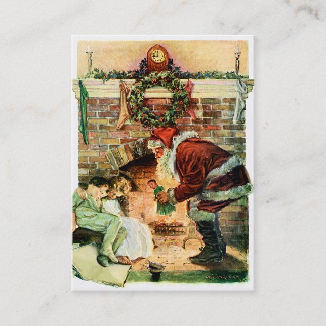 Carte De Visite Le père noël fournissant des présents (Devant)