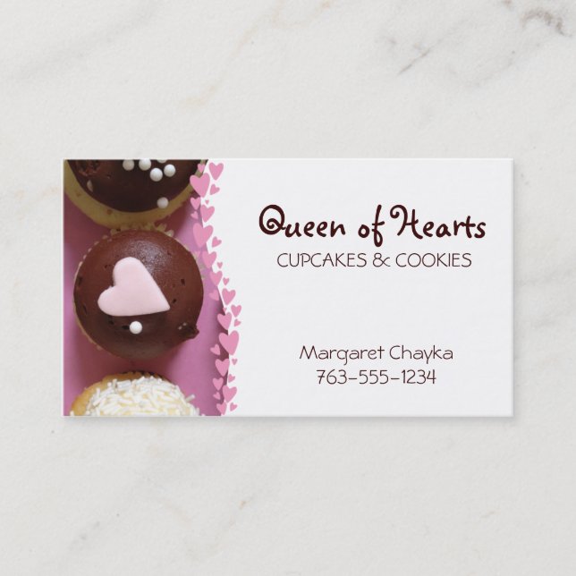 Carte De Visite le petit gâteau rose de coeur arrose des biscuits (Devant)