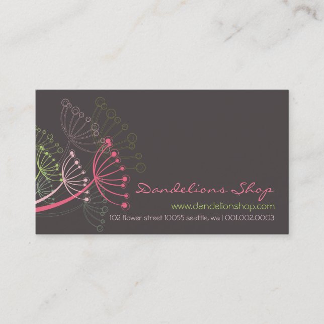 Carte De Visite Le pissenlit rose doux fleurit chic élégant (Devant)