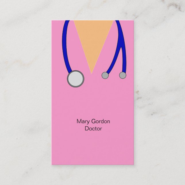 Carte De Visite Le rose drôle frotte et le médecin de stéthoscope (Devant)