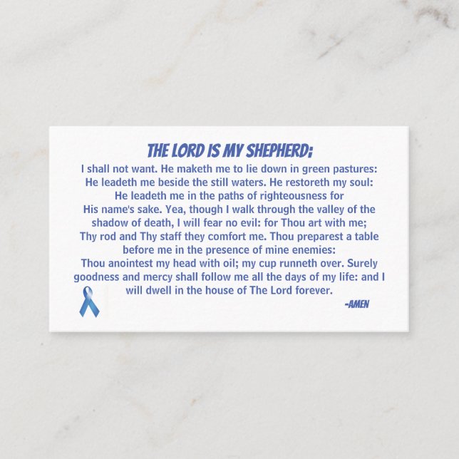 Carte De Visite Le Seigneur est mon berger PSALM 23 Ruban bleu (Devant)