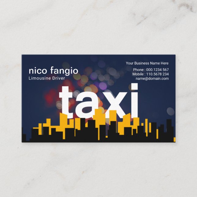 Carte De Visite Le TAXI flottant illumine la nuit Bokeh City Skyli (Devant)