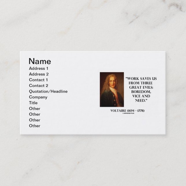Carte De Visite Le Travail Voltaire Nous Économise De Trois Grands (Devant)