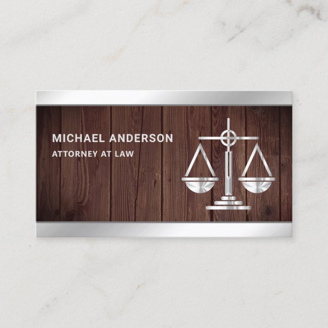 Carte De Visite L'échelle Rustic Wood Silver Justice Avocat Procur (Devant)