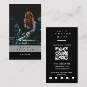 Carte De Visite Leçon de Musique de Batterie Photo QR Code