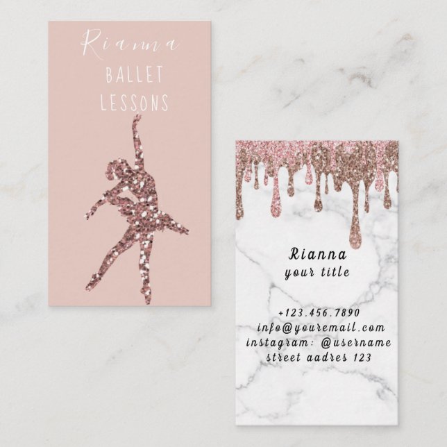 Carte De Visite Leçons Blush & Gold Ballet Enseignant Médias socia (Devant / Derrière)