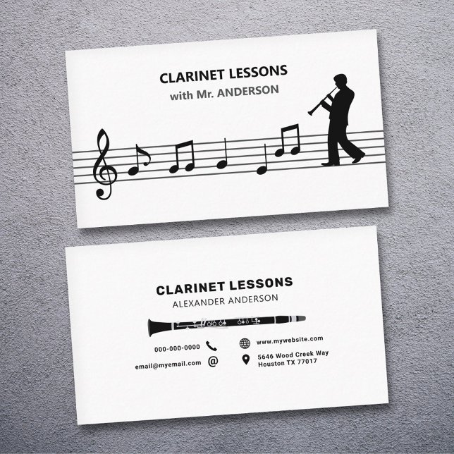 Carte De Visite Leçons Clarinet (Clarinet Lessons Business Card)