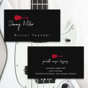 Carte De Visite Leçons de musique Guitare rouge Noir