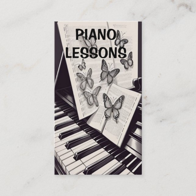 Carte De Visite Leçons de piano moderne avec papillons (Devant)