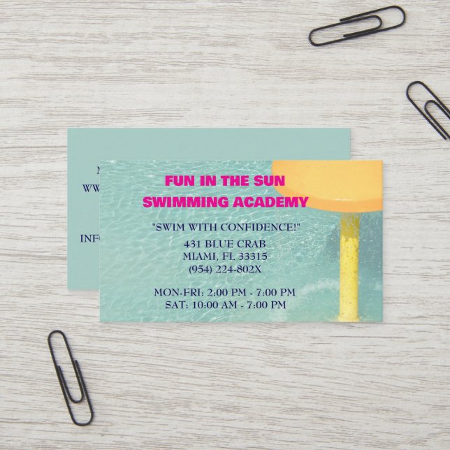 Carte De Visite Leçons De Piscine D'Eau (Devant/Arrière en situation)