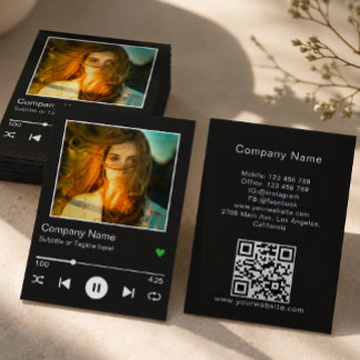 Carte De Visite Lecteur de Musique à Code QR Noir Moderne Photo Ch