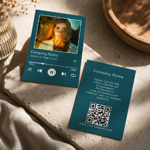 Carte De Visite Lecteur de musique à code QR turquoise moderne Pho