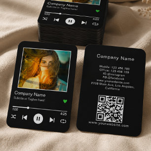 Carte De Visite Lecteur de musique QR Code noir moderne Photo de c