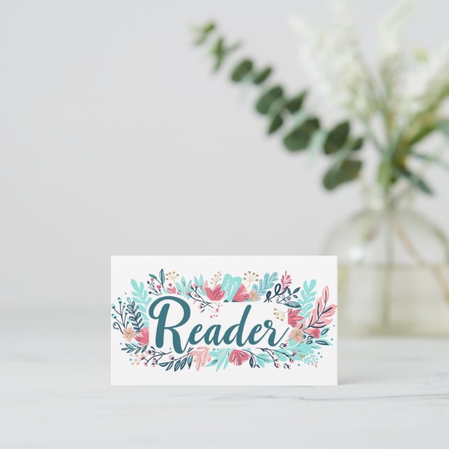 Carte De Visite Lecteur Fleurs colorées Slogan (Debout devant)