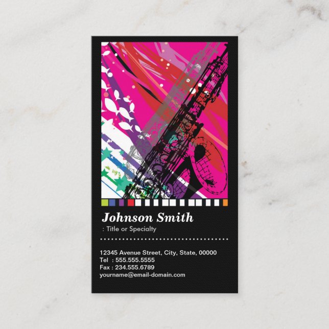 Carte De Visite Lecteur saxophone - Dessin Abstrait Cool - Code QR (Devant)