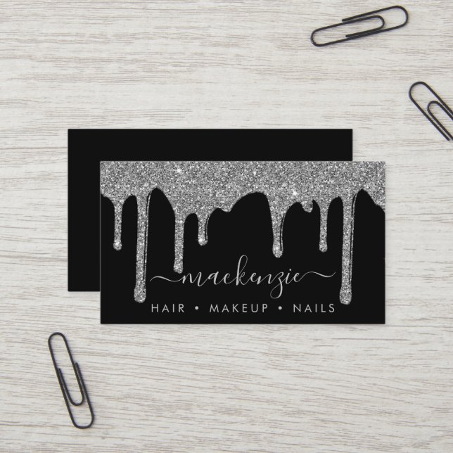 Carte De Visite Lecteurs de Parties scintillant de luxe en argent  (Devant/Arrière en situation)