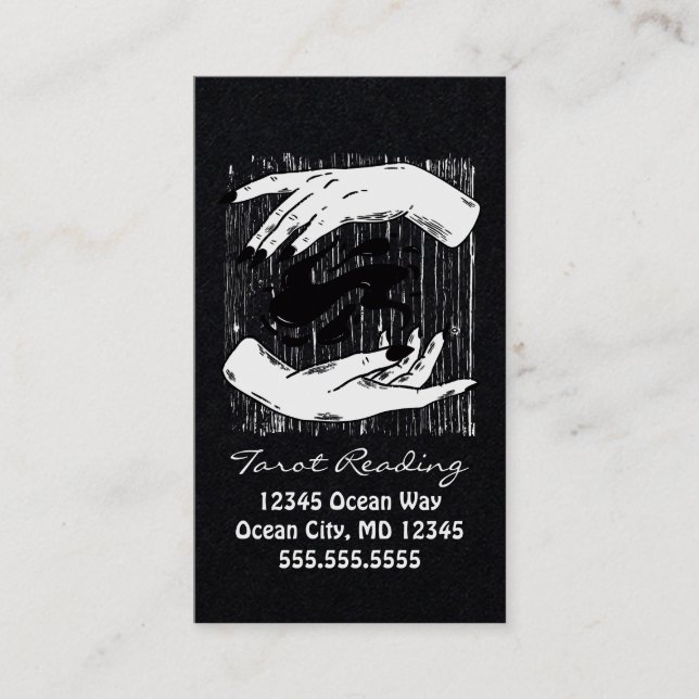 Carte De Visite Lecture de Tarot Noir et Blanc Mains (Devant)