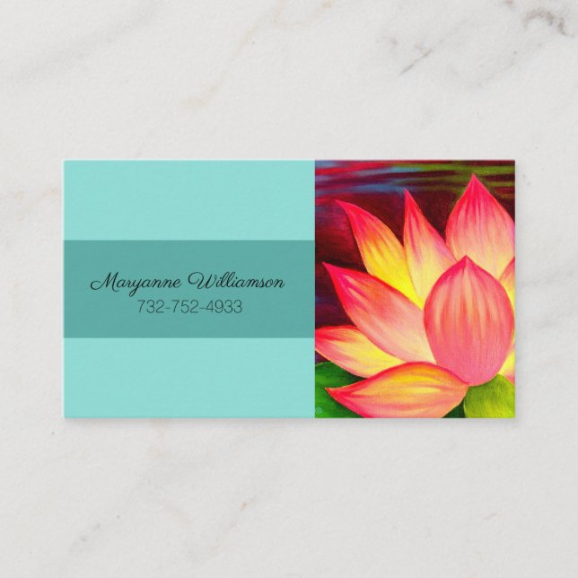 Carte De Visite L'élégante fleur de Lotus rose Turquoise personnal (Devant)