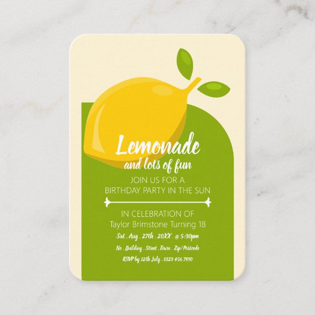 Carte De Visite Lemon, Lemonade et beaucoup de billets de cadeaux  (Devant)