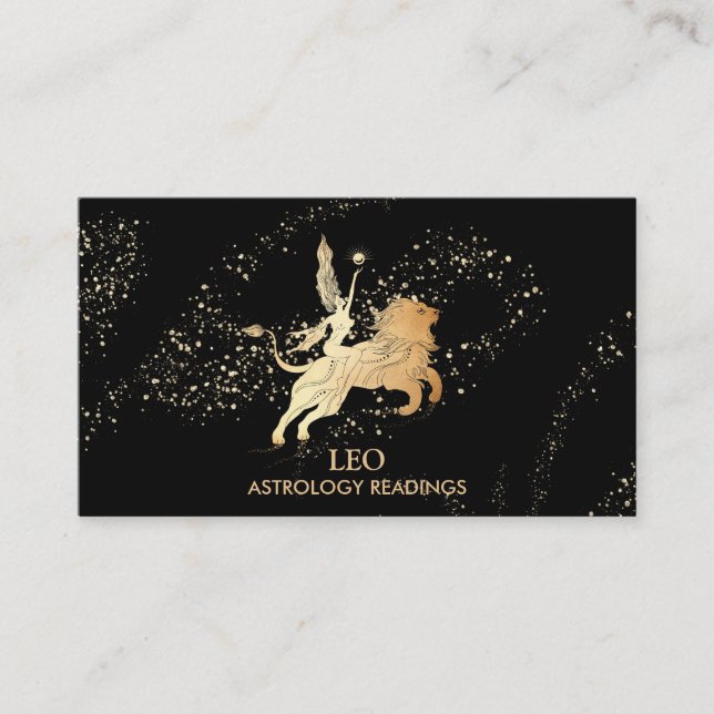Carte De Visite *~* LEO Zodiac Astrologie Lecture Gold Black (Devant)