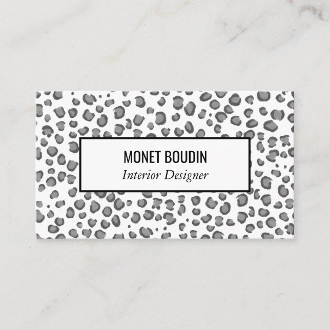 Carte De Visite Leopard moderne personnalisé noir blanc Poster de  (Devant)