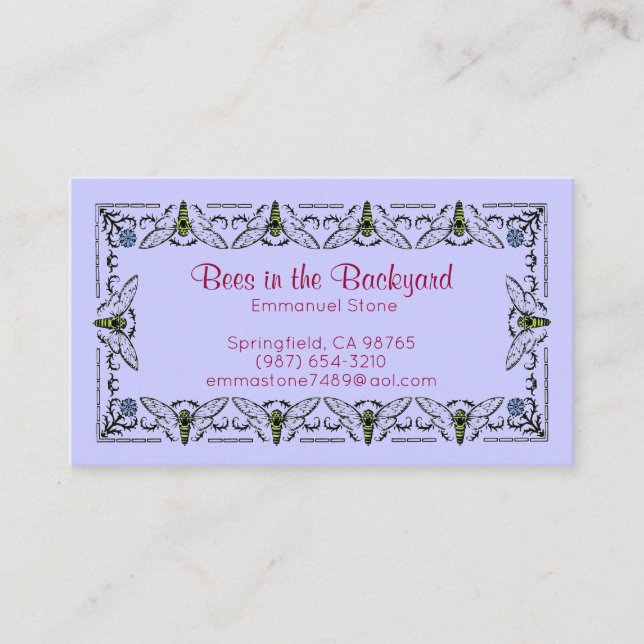 Carte De Visite Les abeilles dans le Jardin Lavender Bleu (Devant)