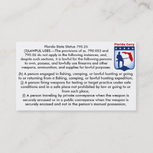 Carte De Visite Les armes à feu de la Floride ouvertes portent de