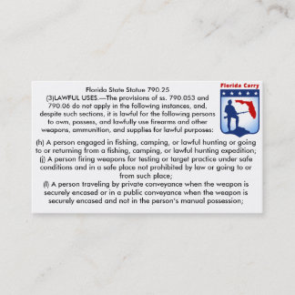 Carte De Visite Les armes à feu de la Floride ouvertes portent des
