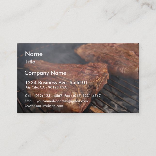 Carte De Visite Les biftecks grillant le barbecue grille la viande (Devant)