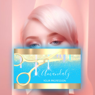 Carte De Visite Les ciseaux de coiffeur modernes Bleu doré