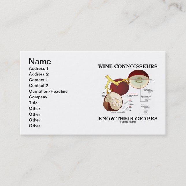 Carte De Visite Les connaisseurs de vin connaissent leurs raisins (Devant)