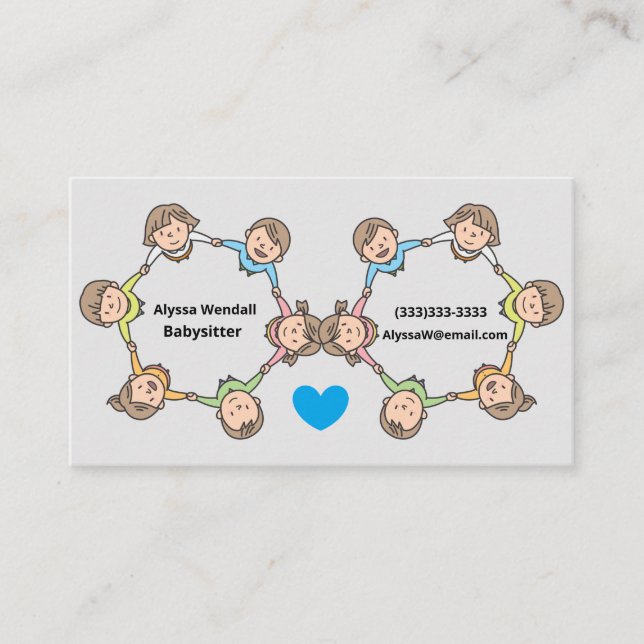 Carte De Visite Les enfants en caricature jouent à la Babysitter e (Devant)
