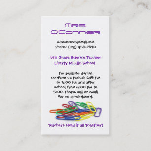 Carte De Visite Les enseignants tiennent ensemble Paperclips Info