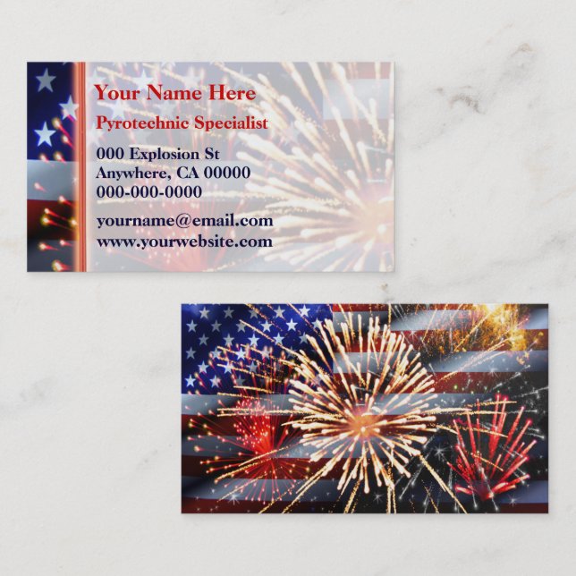 Carte De Visite Les Etats-Unis diminuent et des feux d'artifice (Devant / Derrière)