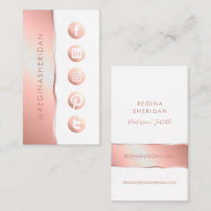 Carte De Visite Les médias sociaux icônes rose or moderne élégant 