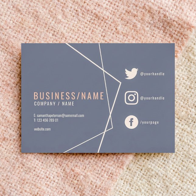 Carte De Visite Les médias sociaux rustiques bleus et roses (Blue and pink rustic social media business card.)