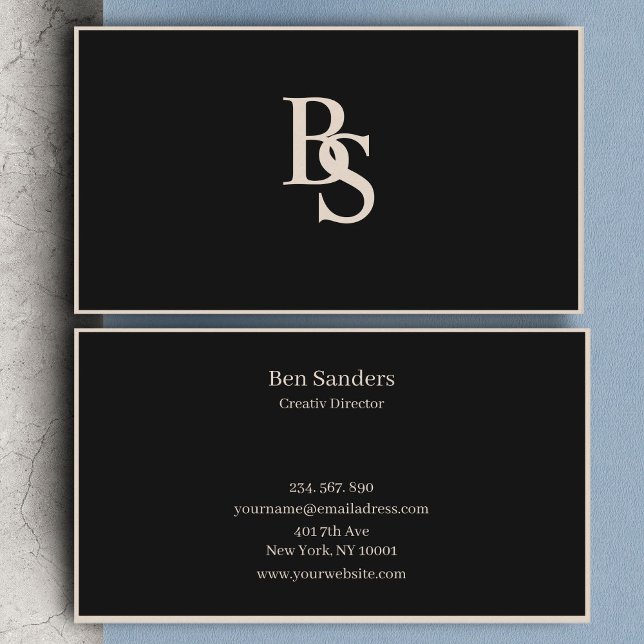 Carte De Visite Les Noirs et les Beiges sont modernes ( Black Elegant Modern Minimal Monogram Business Card)