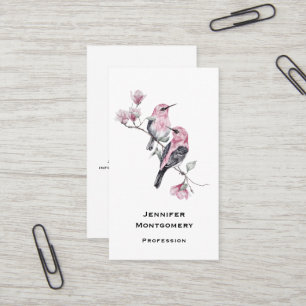 Carte De Visite Les oiseaux chanteurs roses sur une branche d'arbr